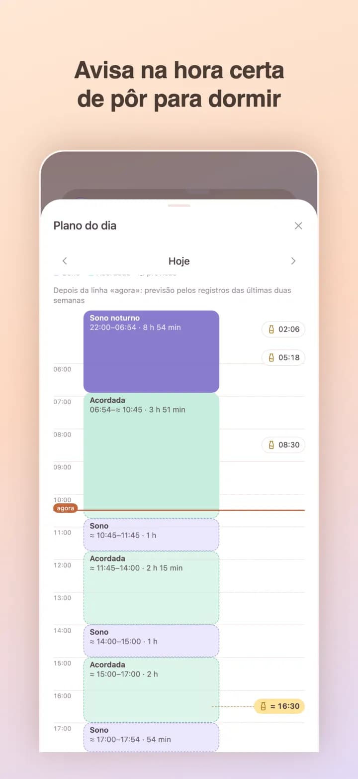Plano do dia: sonos, janelas de vigília e previsão por hora